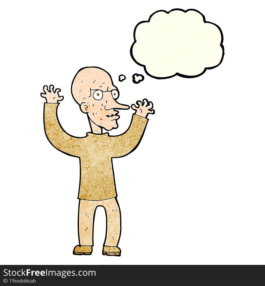 cartoon mean man with thought bubble