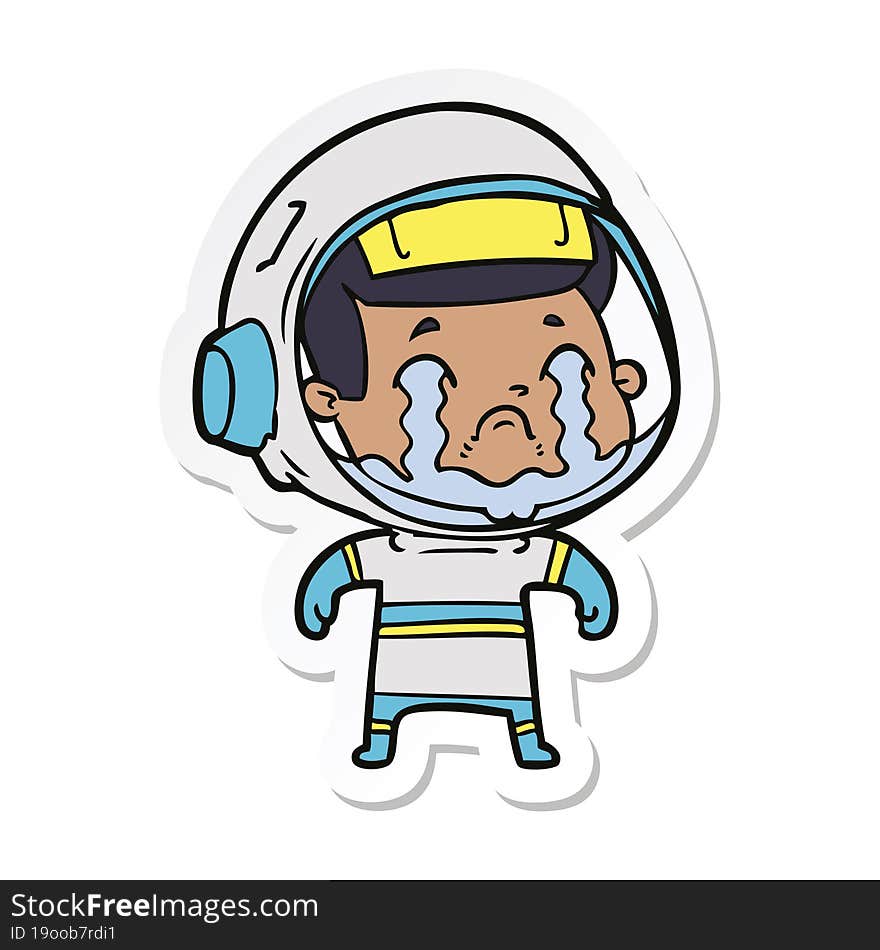 Sticker Of A Cartoon Crying Astronaut