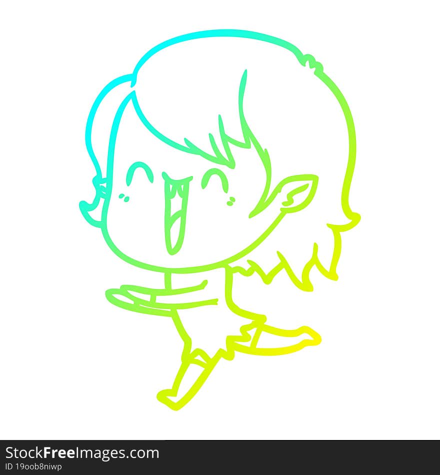 cold gradient line drawing cute cartoon happy vampire girl