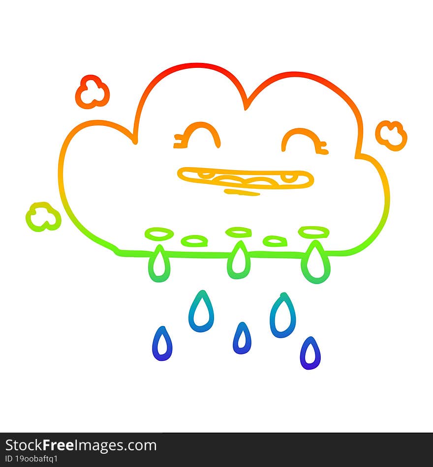 rainbow gradient line drawing cartoon rain cloud