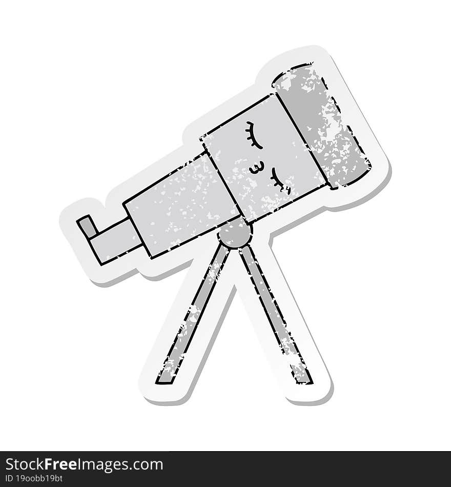 distressed sticker of a cute cartoon telescope