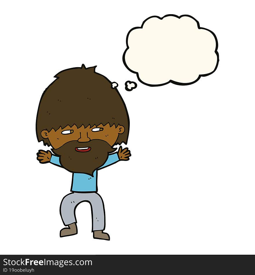 cartoon happy man with beard with thought bubble