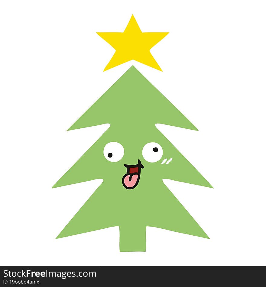 flat color retro cartoon of a christmas tree