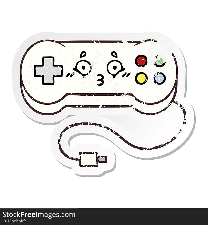 distressed sticker of a cute cartoon game controller