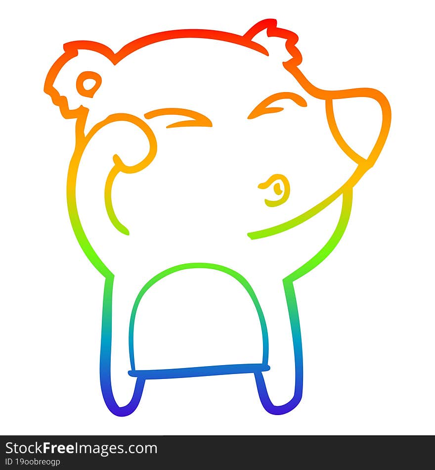 Rainbow Gradient Line Drawing Cartoon Tired Bear Rubbing Eyes