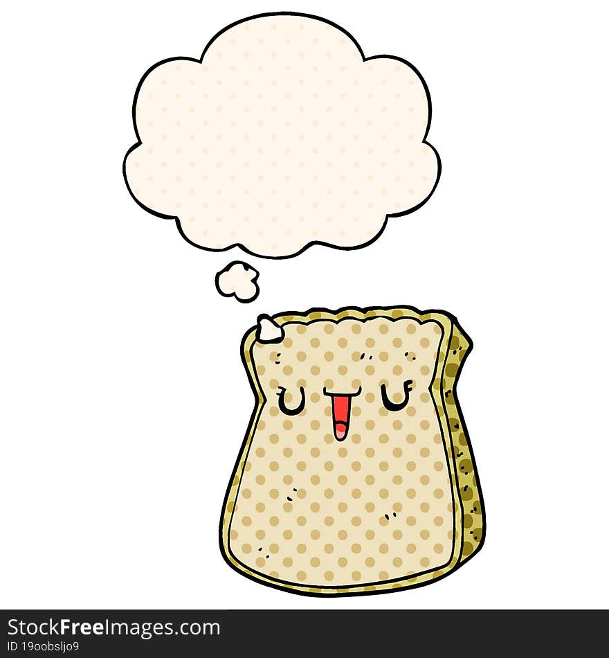 cartoon slice of bread with thought bubble in comic book style