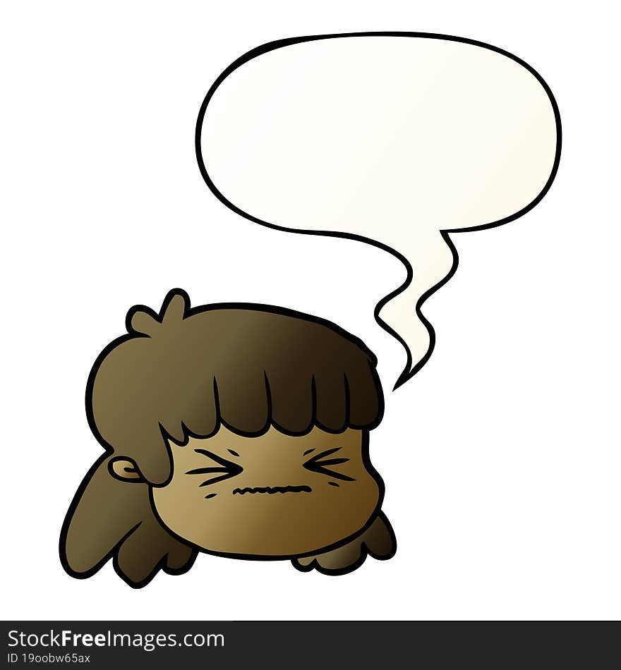 cartoon female face and speech bubble in smooth gradient style