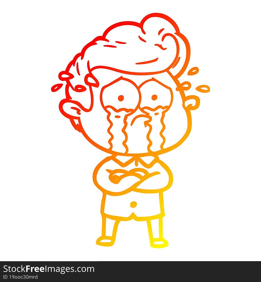 warm gradient line drawing cartoon crying man with crossed arms