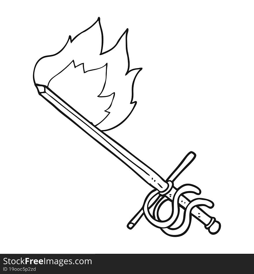 Black And White Cartoon Flaming Sword