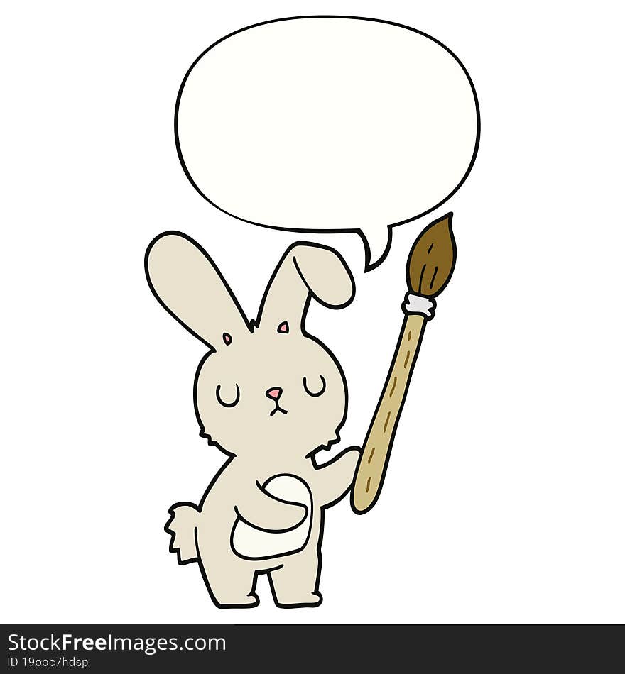 Cartoon Rabbit And Paint Brush And Speech Bubble