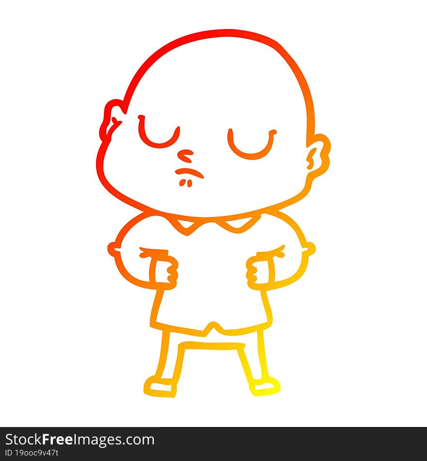 Warm Gradient Line Drawing Cartoon Bald Man