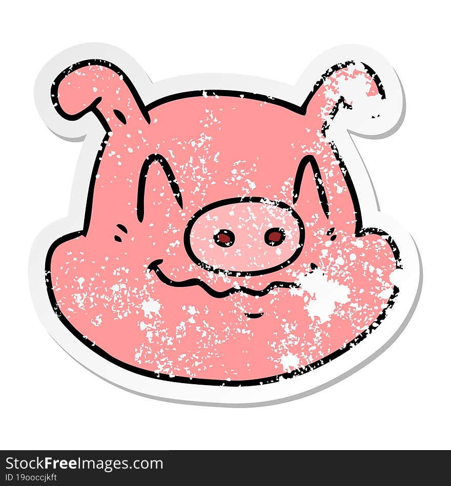 distressed sticker of a cartoon pig face