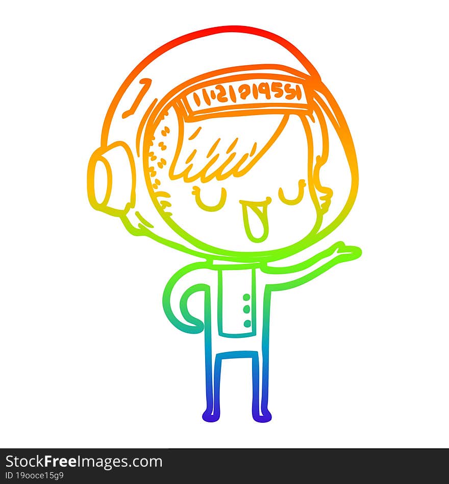 Rainbow Gradient Line Drawing Cartoon Astronaut Woman