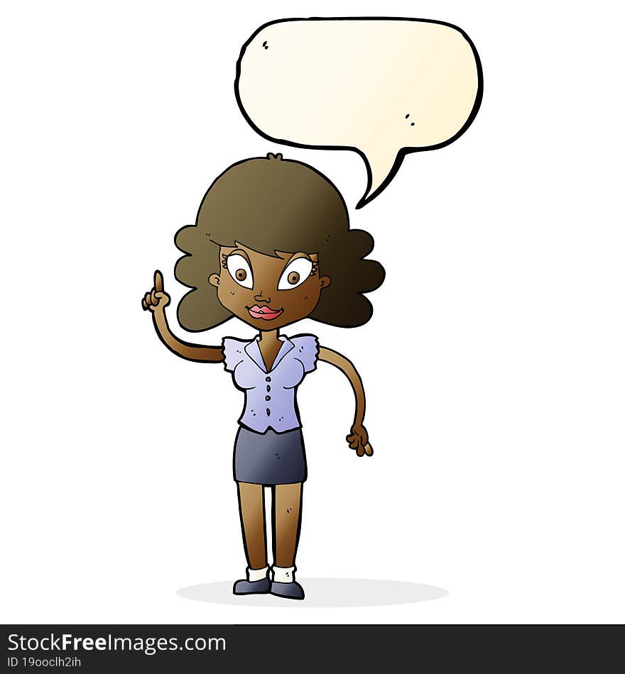 cartoon happy woman with idea with speech bubble