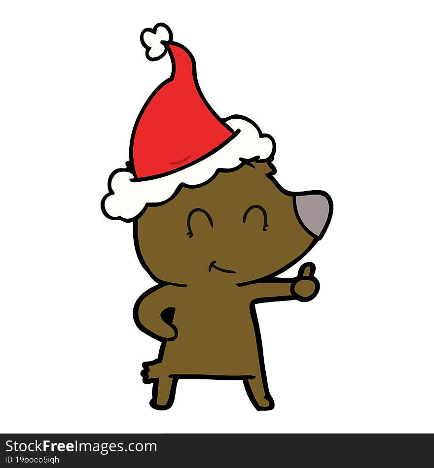 Female Bear Line Drawing Of A Wearing Santa Hat