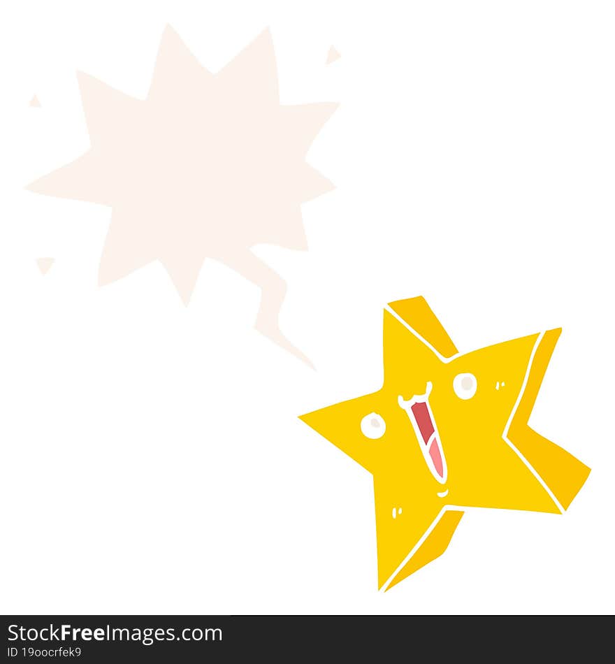 Cartoon Happy Star And Speech Bubble In Retro Style