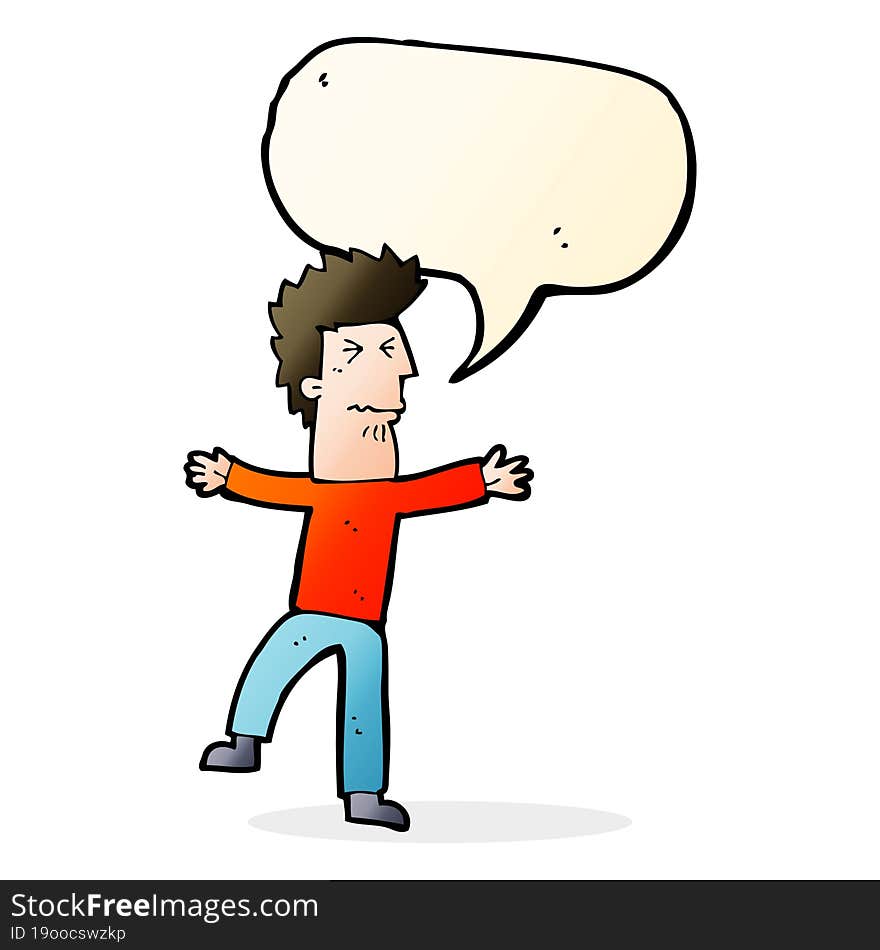 cartoon stressed man with speech bubble