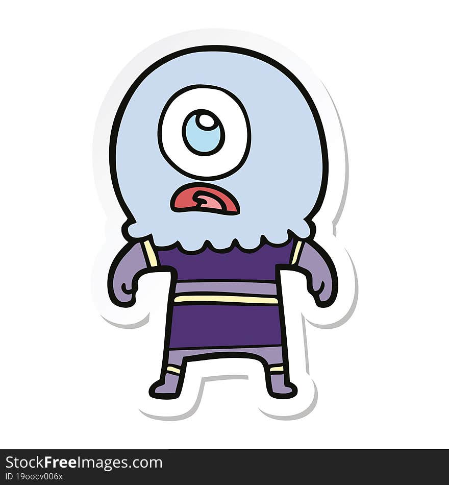 sticker of a cartoon cyclops alien spaceman