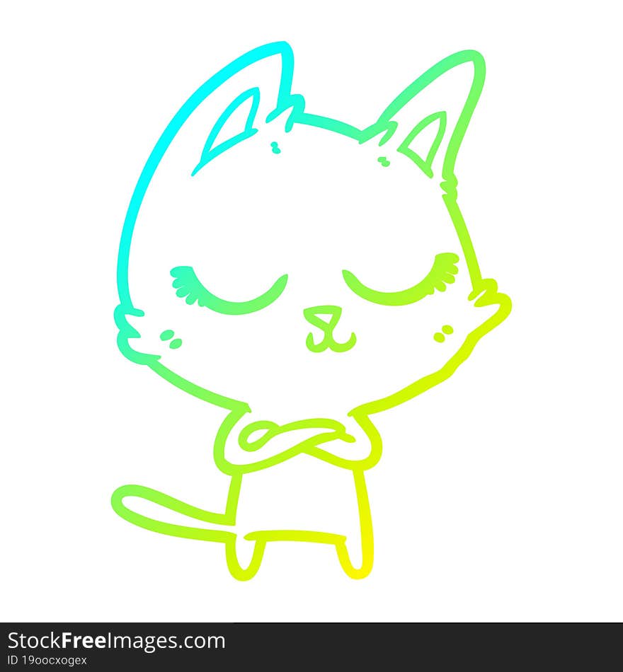 cold gradient line drawing of a calm cartoon cat