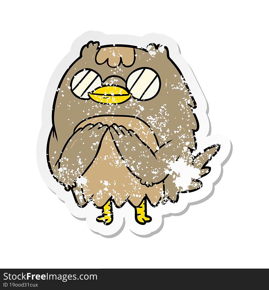 Distressed Sticker Of A Cartoon Wise Old Owl