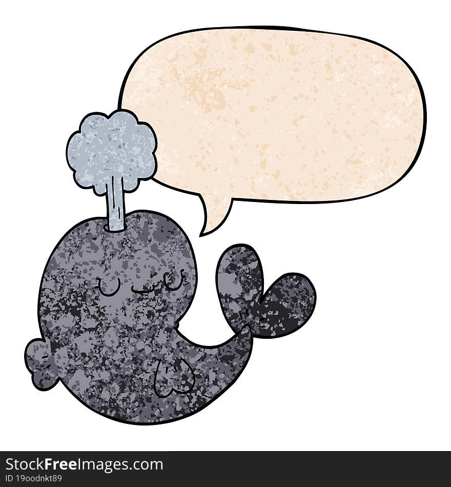 cute cartoon whale and speech bubble in retro texture style