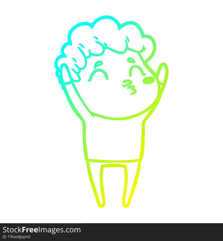 cold gradient line drawing cartoon man pouting