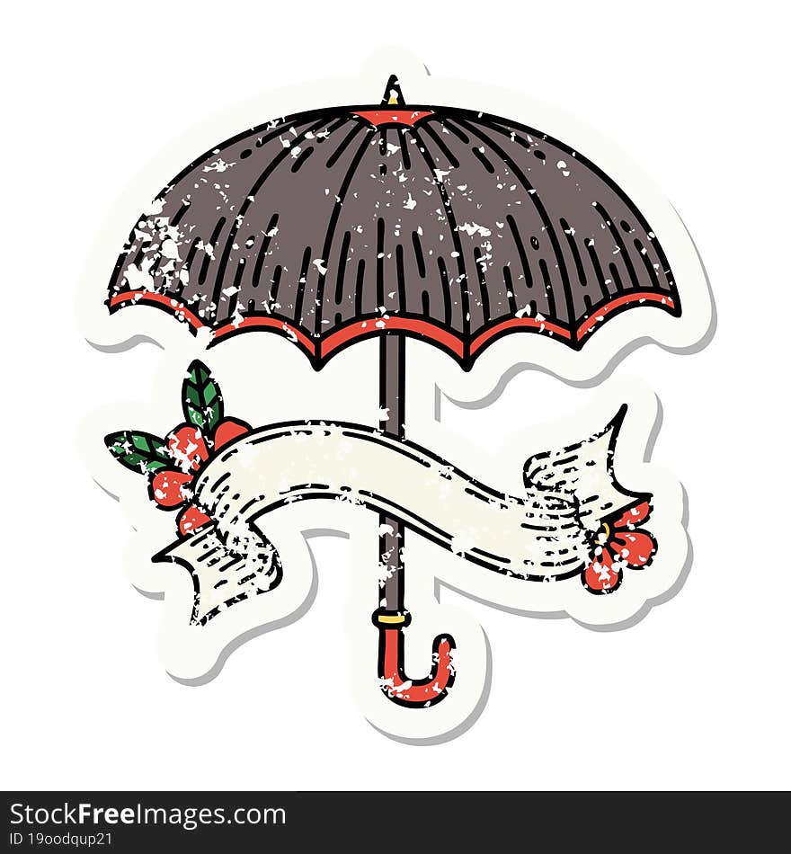 grunge sticker with banner of an umbrella