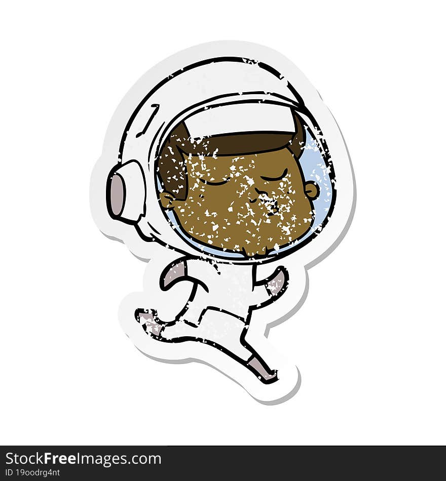 Distressed Sticker Of A Cartoon Confident Astronaut