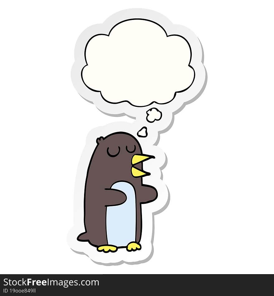 cartoon penguin and thought bubble as a printed sticker