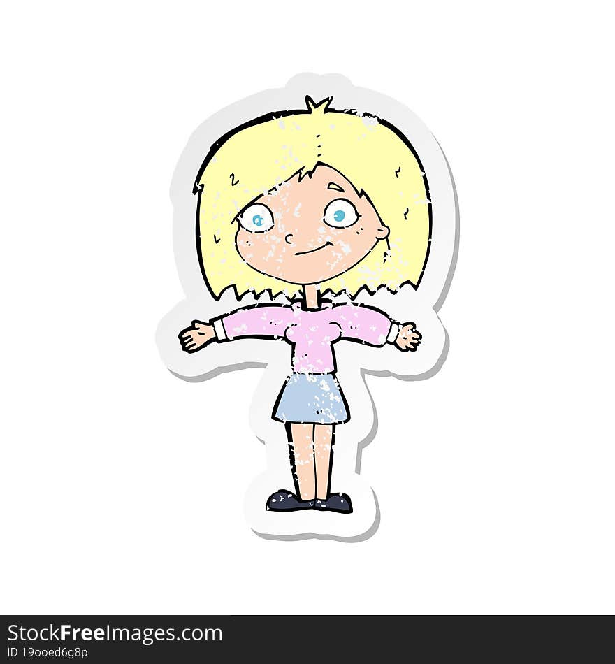 retro distressed sticker of a cartoon happy girl