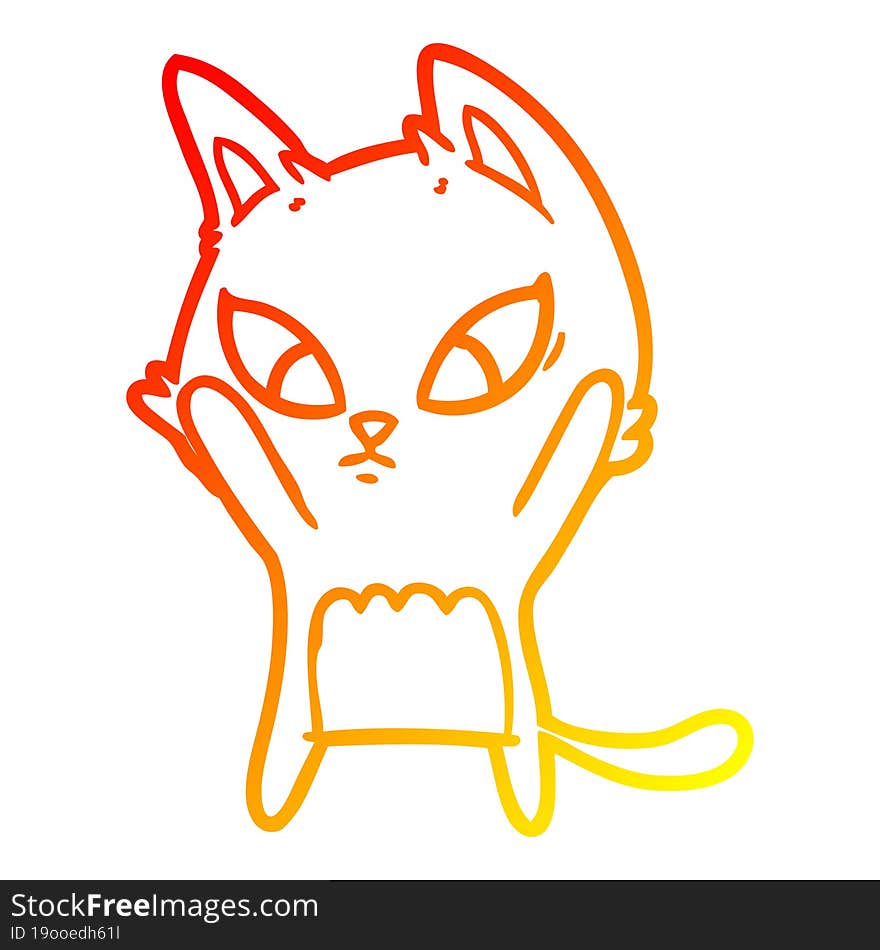 warm gradient line drawing of a confused cartoon cat