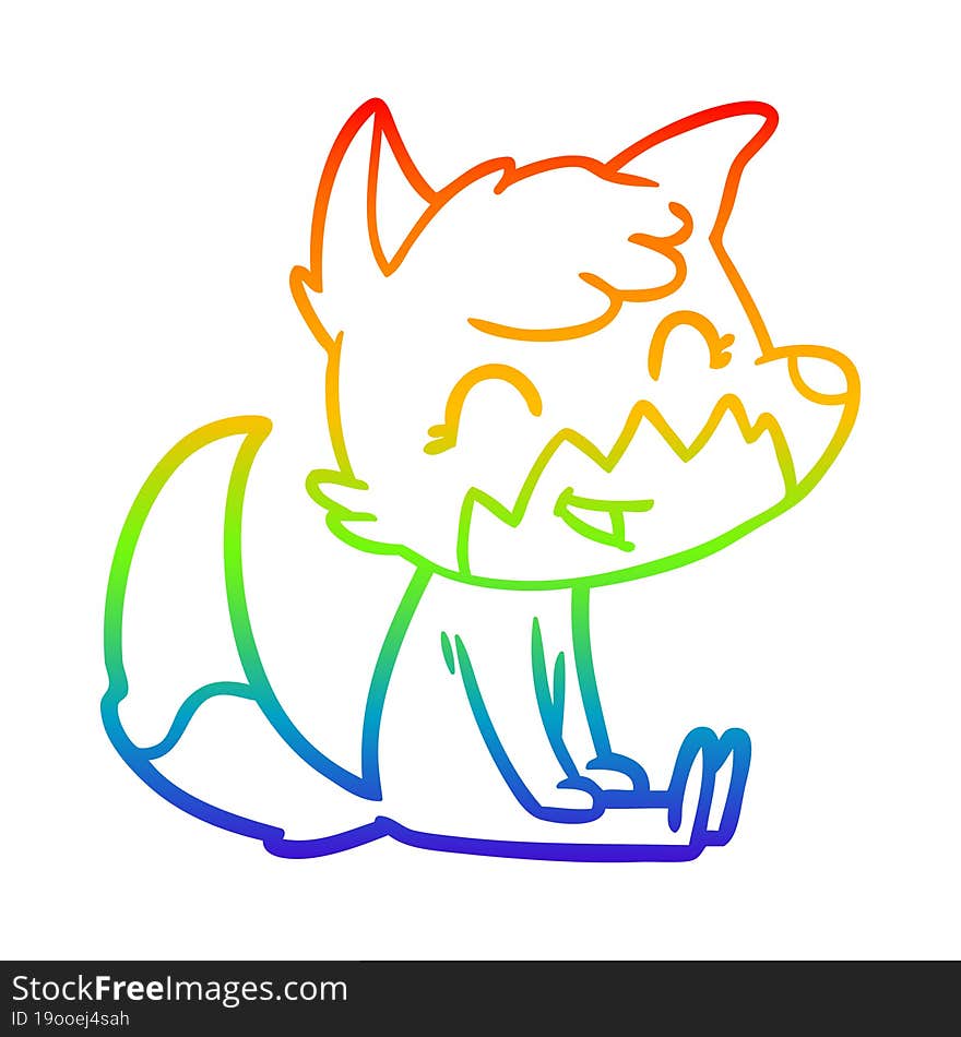 rainbow gradient line drawing of a happy cartoon fox