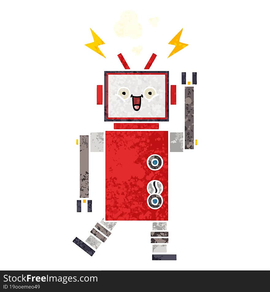 Retro Illustration Style Cartoon Robot