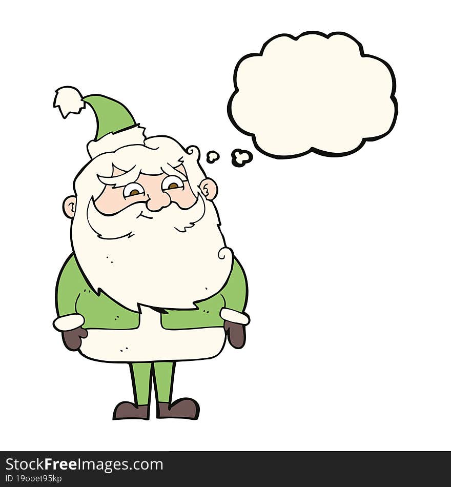 cartoon santa claus with thought bubble