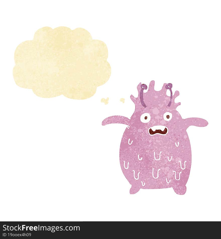 cartoon funny slime monster with thought bubble