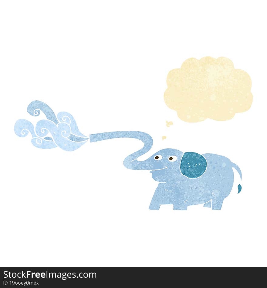 cartoon elephant squirting water with thought bubble