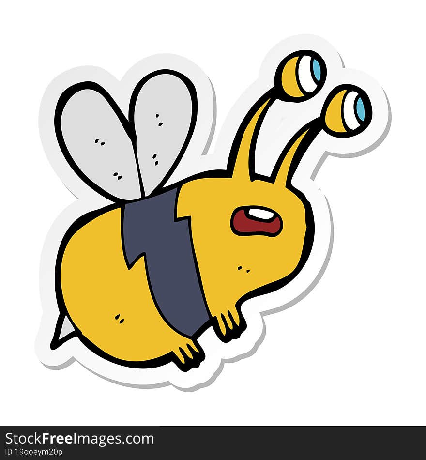 sticker of a cartoon frightened bee