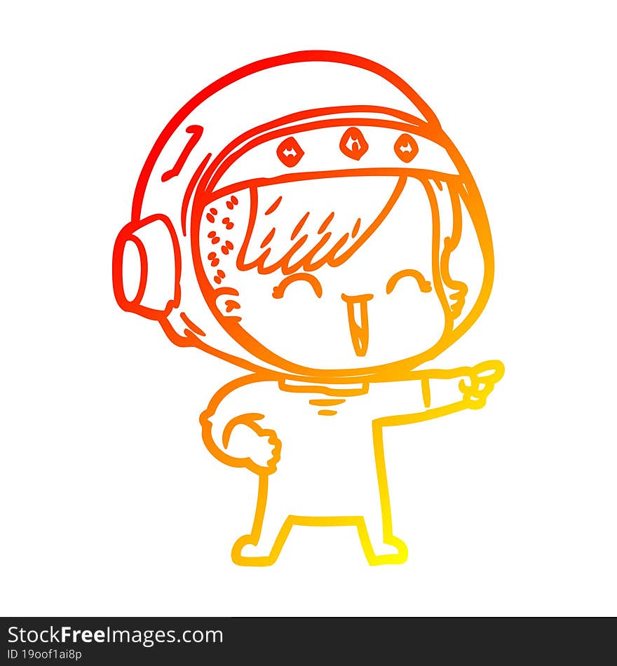 warm gradient line drawing happy cartoon space girl