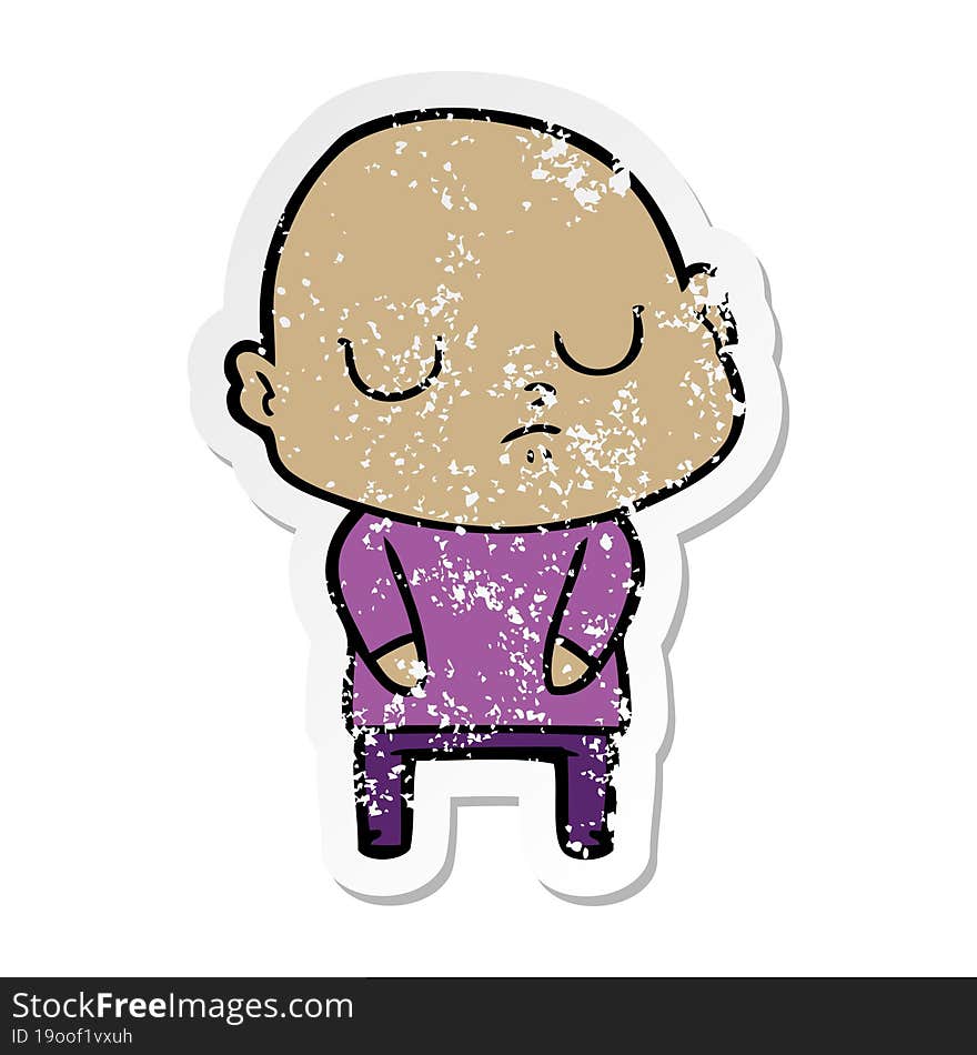 distressed sticker of a cartoon bald man