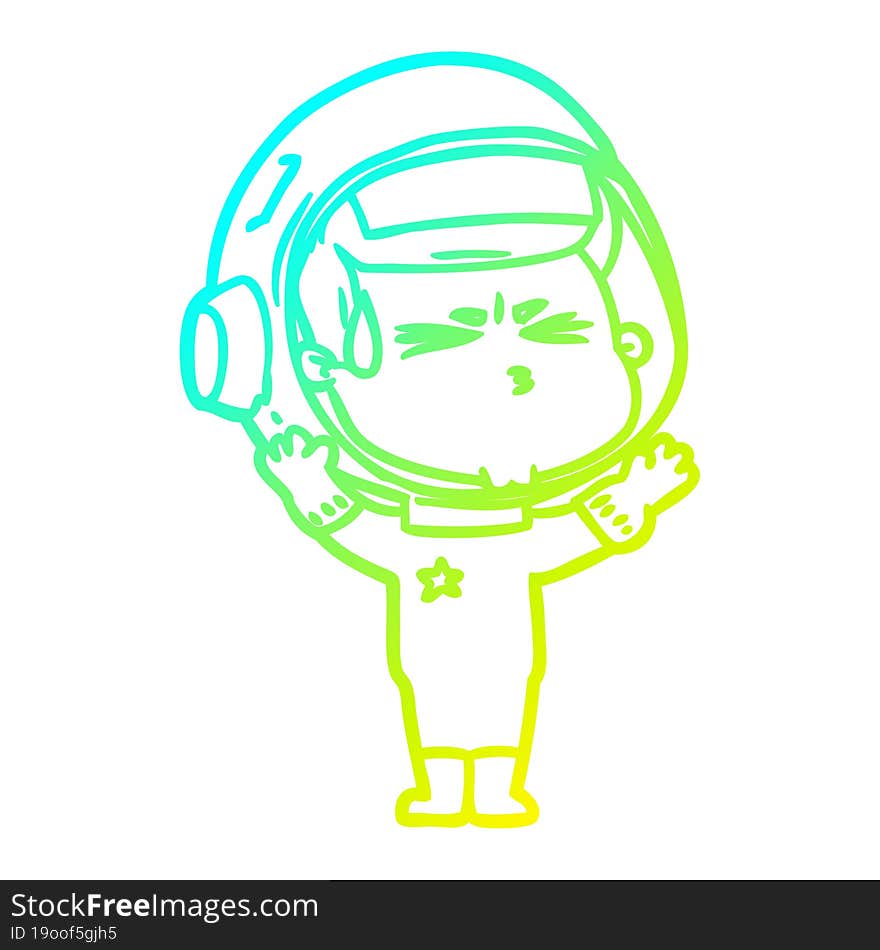 cold gradient line drawing cartoon stressed astronaut