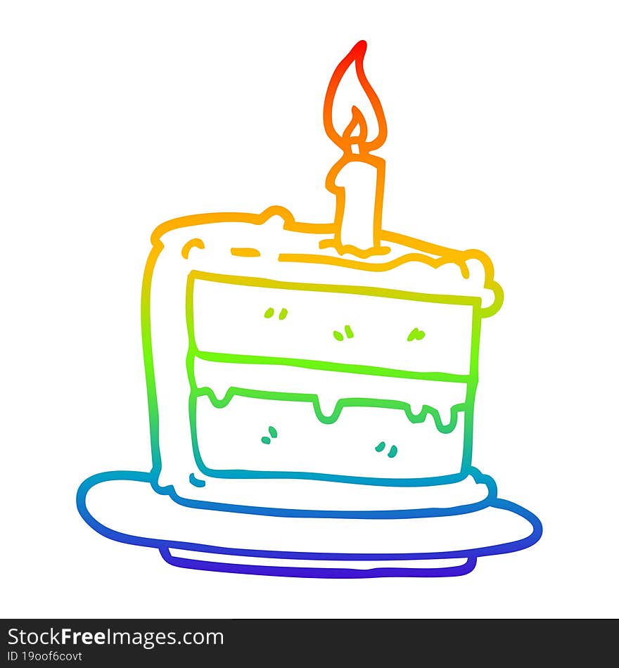 rainbow gradient line drawing cartoon birthday cake