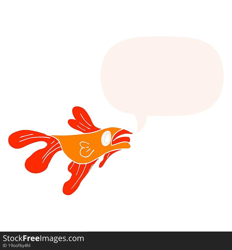 cartoon fighting fish and speech bubble in retro style