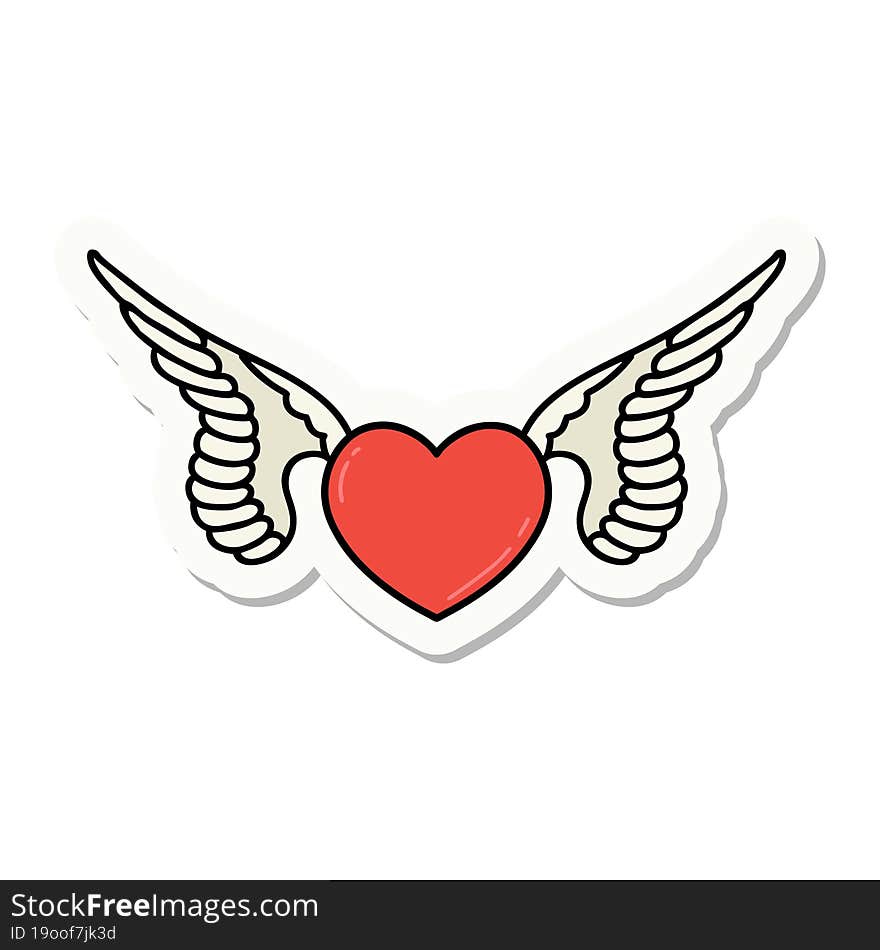 sticker of tattoo in traditional style of a heart with wings. sticker of tattoo in traditional style of a heart with wings