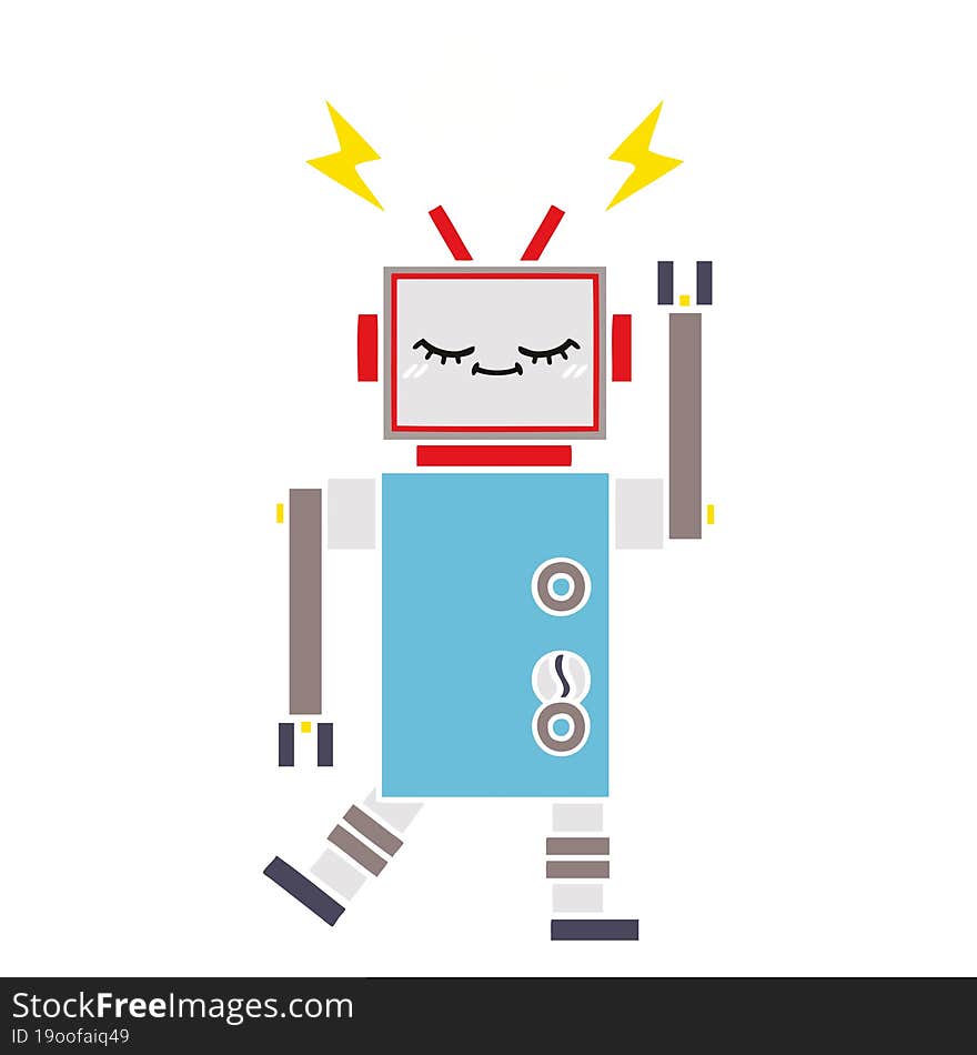 flat color retro cartoon dancing robot