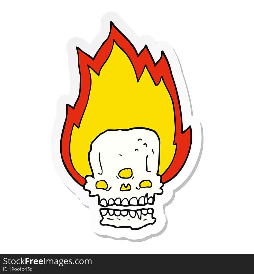 sticker of a spooky cartoon flaming skull