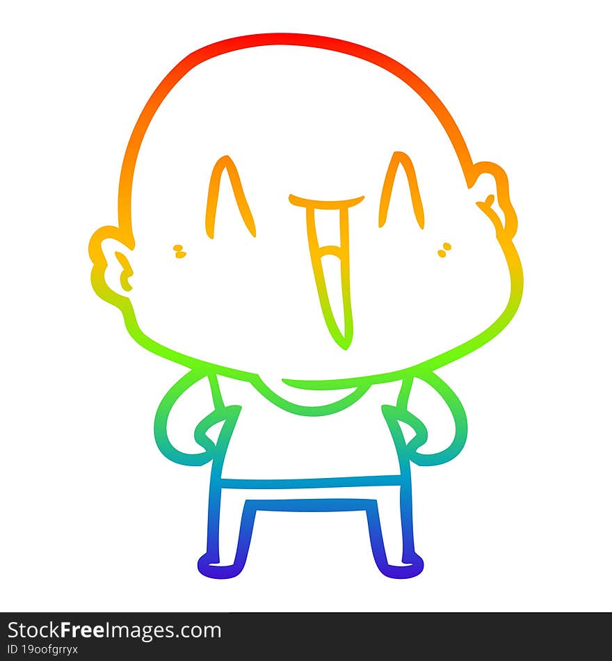 rainbow gradient line drawing of a happy cartoon bald man