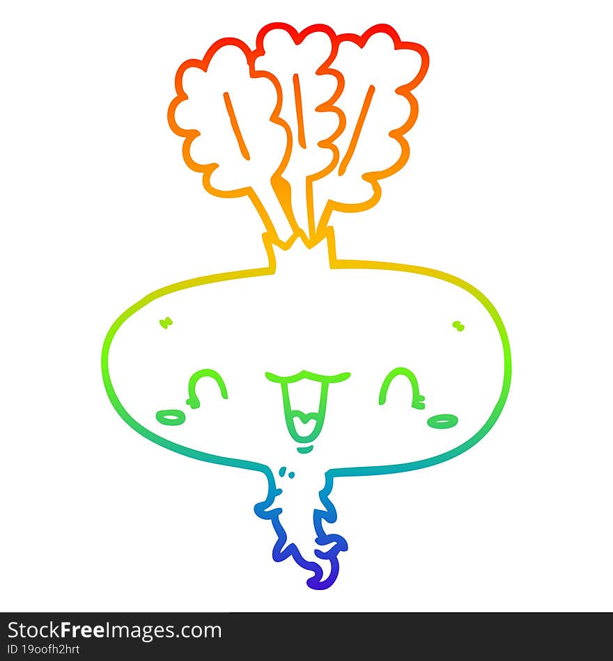 rainbow gradient line drawing of a cartoon turnip