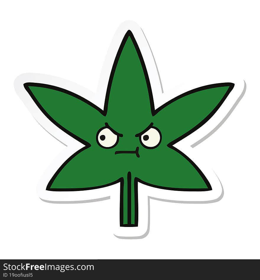 Sticker Of A Cute Cartoon Marijuana Leaf