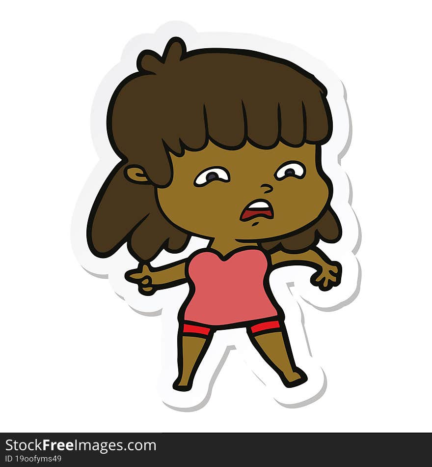 sticker of a cartoon worried woman