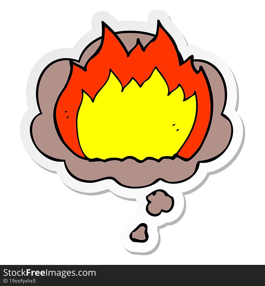 cartoon fire and thought bubble as a printed sticker